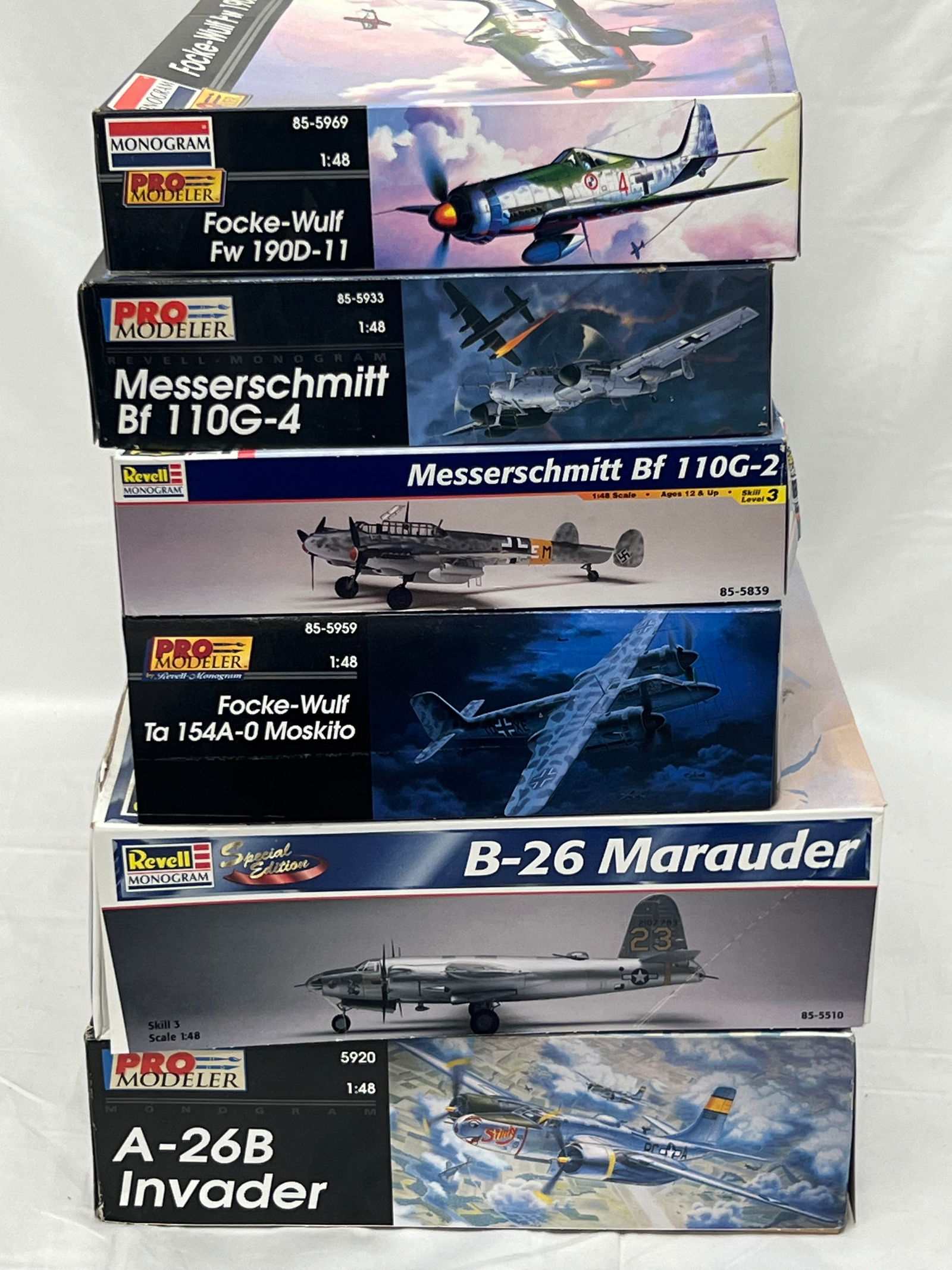 (6)Monogram Pro Modeler/ Revell Military Models - 1:48 Scale - Focke Wulf, A-26B Invader, B-26 (1 of 9)