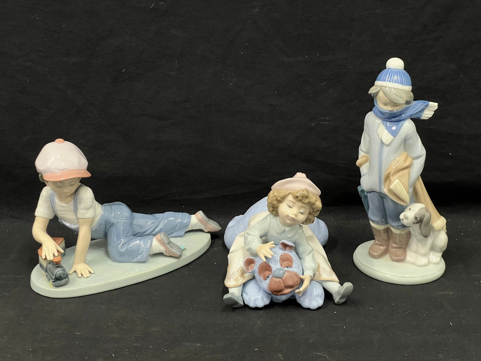 (3)Lladro Figures w/ Boxes - #5664 Giddy-Up, #5220 Winter Boy w/ Dog, #7619 Boy w/ Train ''All (1 of 7)