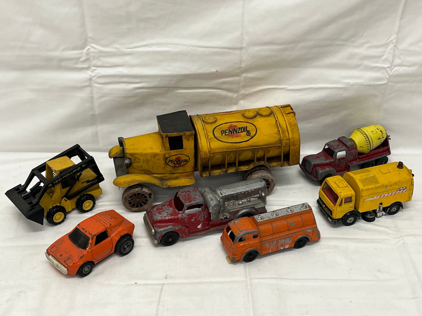 Vtg Metal Toy Cars- Hubley, Tootsie, Corgi,More - Hubley Fire Truck, Tootsie Toy Cement Truck, Tonka (1 of 13)