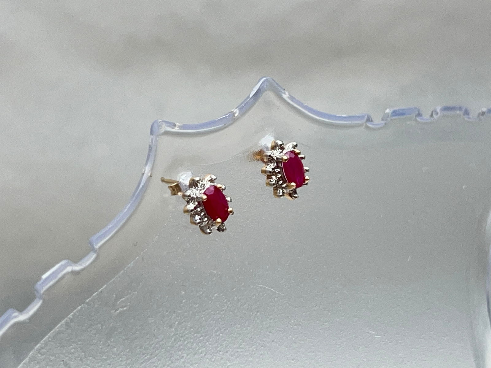 10K Yellow Gold Ruby Diamond Stud Earrings, 1.3g - 3.125'' x .25'' (1 of 4)