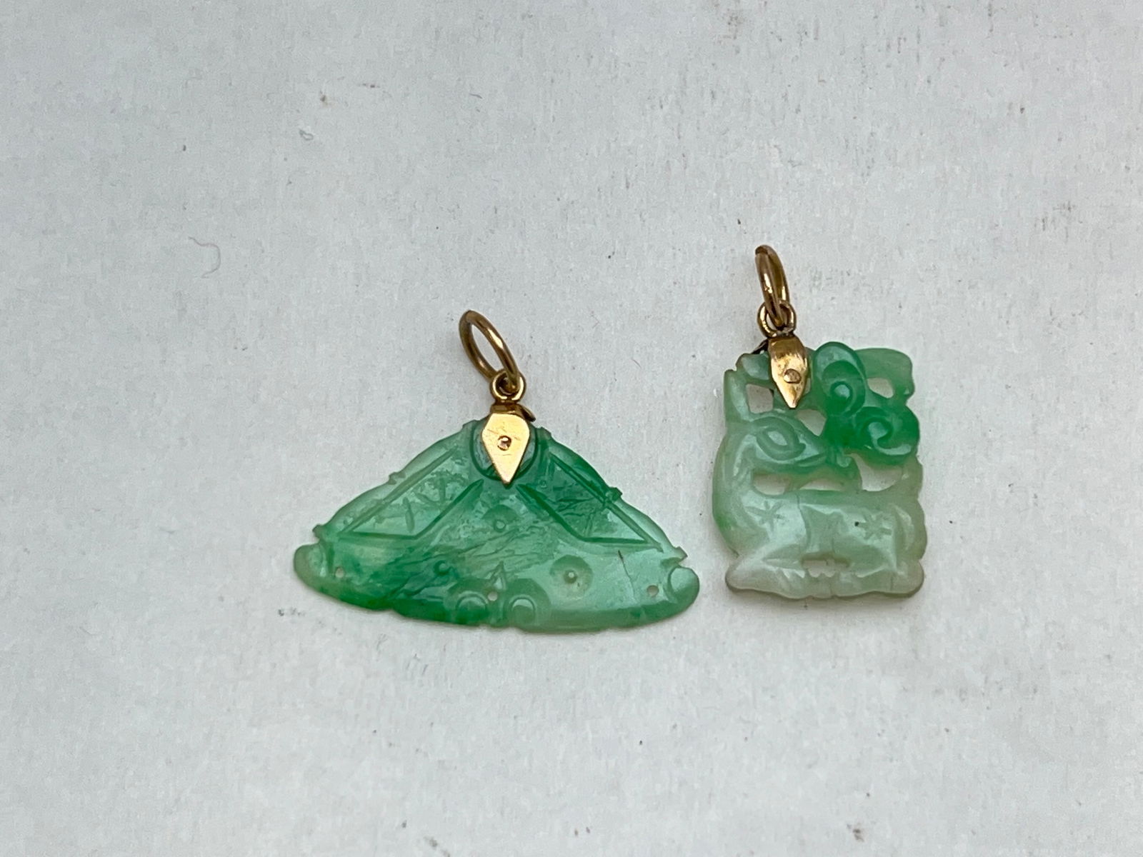 (2)14K Gold Carved Jade Pendants (1 of 2)