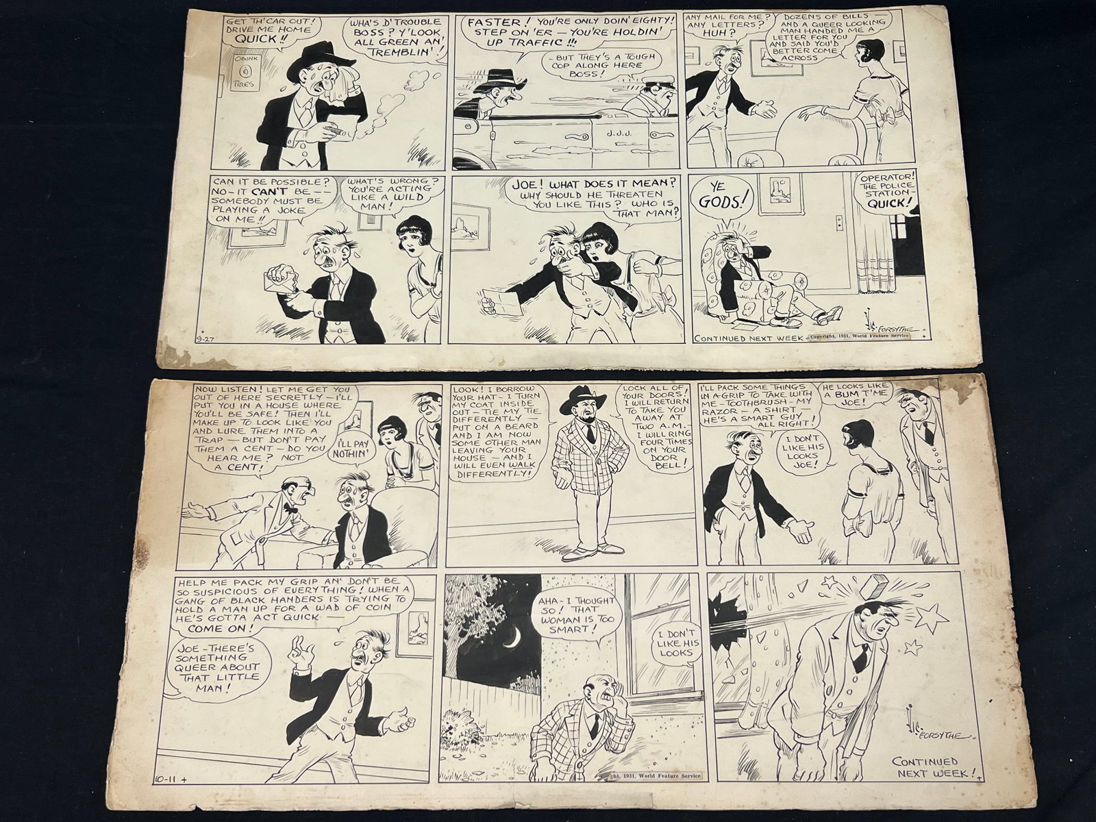 (2)Vic Forsythe ''Joe Jinx'' Original Comic Boards - 1931 Victor Clyde Forsythe (1885-1962) - 11.5'' (1 of 8)