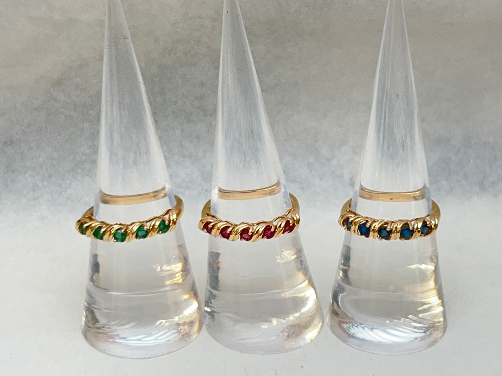 (3)14K Gold Rings - Emerald, Ruby + Sapphire - 6.36g TW, Sz 7 (1 of 6)