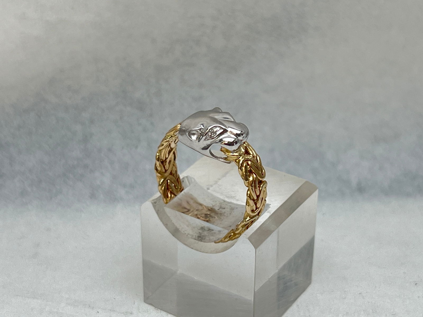14K Gold Panther Head Byzantine Ring Sz 8, QVC - 3.15g TW w/ Original Box & Receipt (1 of 4)