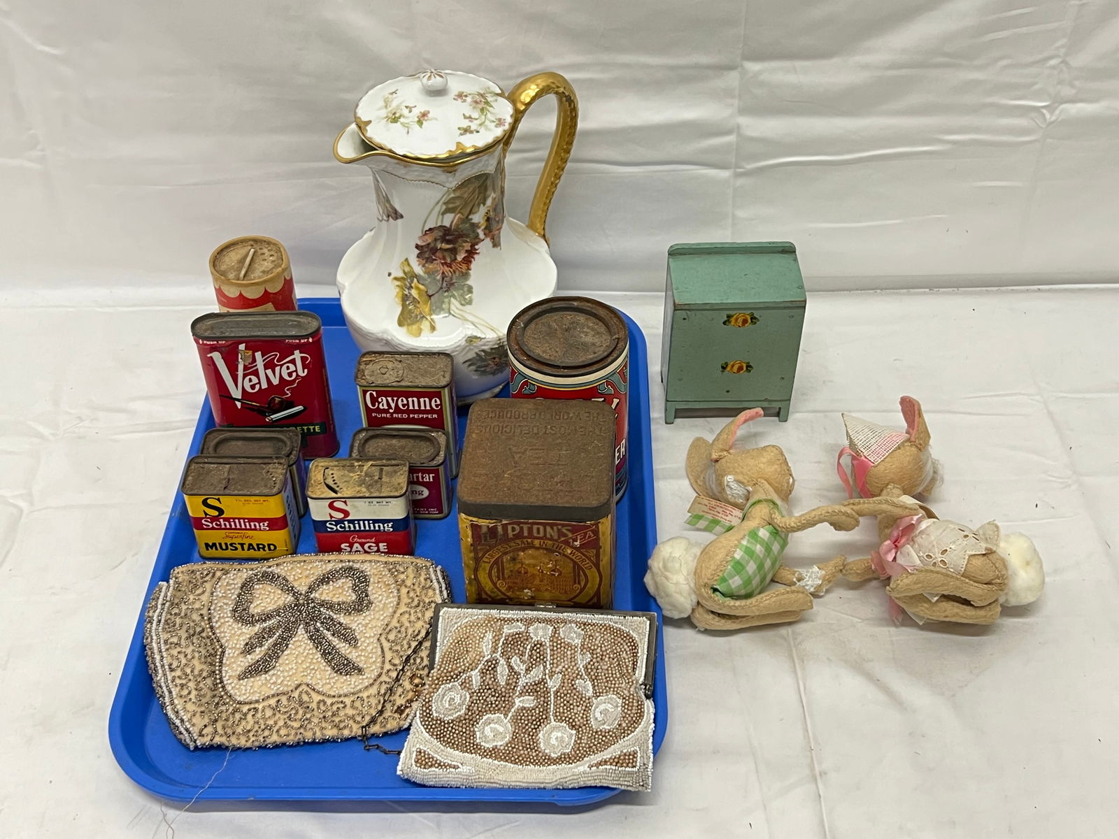 Asst Lot- Vtg Spice Cans, Anna Lee, Beaded Purses,More - Handpainted Limoges Coffee Pot + More (1 of 9)