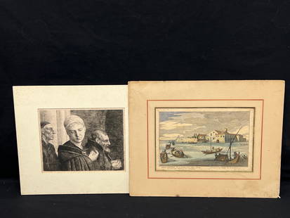 2 Atq- Alphonse Legros + Mart Engelbrecht - Legros(1837-1911) Baptism Etching + Engelbrecht Colored: 2 Atq- Alphonse Legros + Mart Engelbrecht - Legros(1837-1911) Baptism Etching + Engelbrecht Colored Engraving