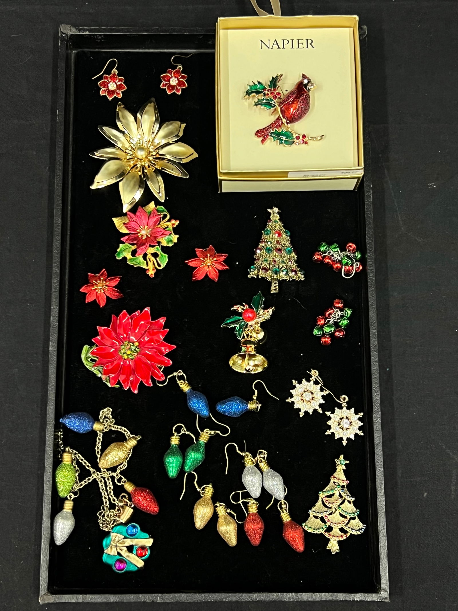 Asst Vintage Christmas Jewelry - Various Makers - Necklace w/ Matching Earrings, Pins / Brooches, (1 of 5)