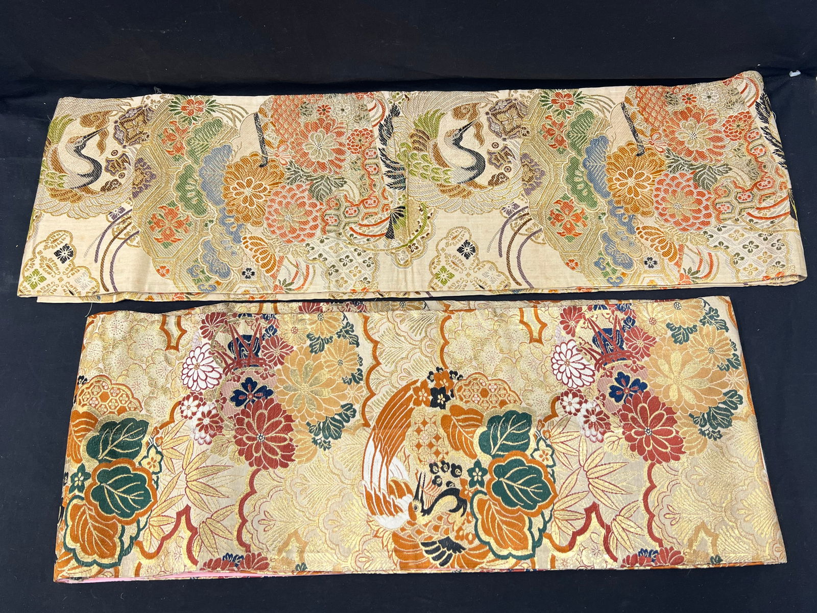 (2)Gold Thread Asian Table Runners 10' x 12'' & 12' x 12'' - (1)Double Sided, (1)Lined: (2)Gold Thread Asian Table Runners 10' x 12'' & 12' x 12'' - (1)Double Sided, (1)Lined