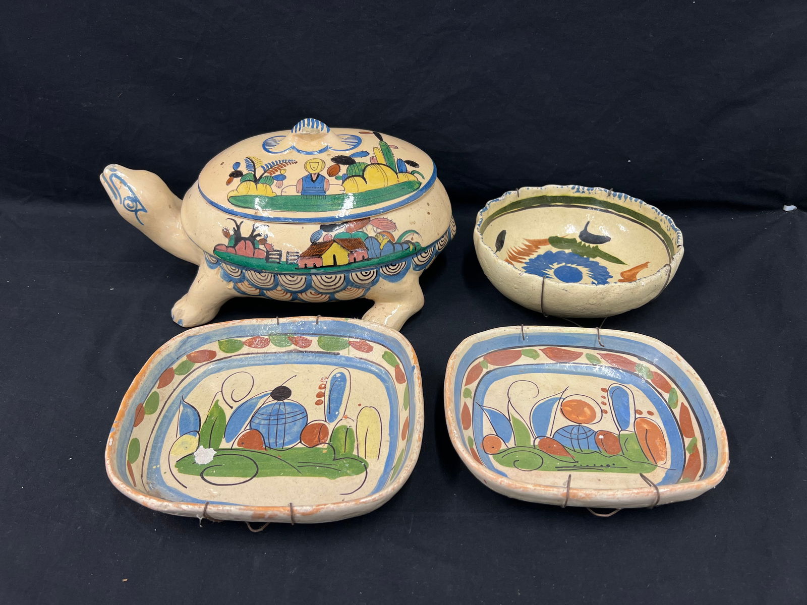 4pcs 1940s Tlaquepague Mexico Folk Art Pottery - Turtle Tureen/ Casserole Dish 14'' x 9'' x 7'' , (1 of 7)