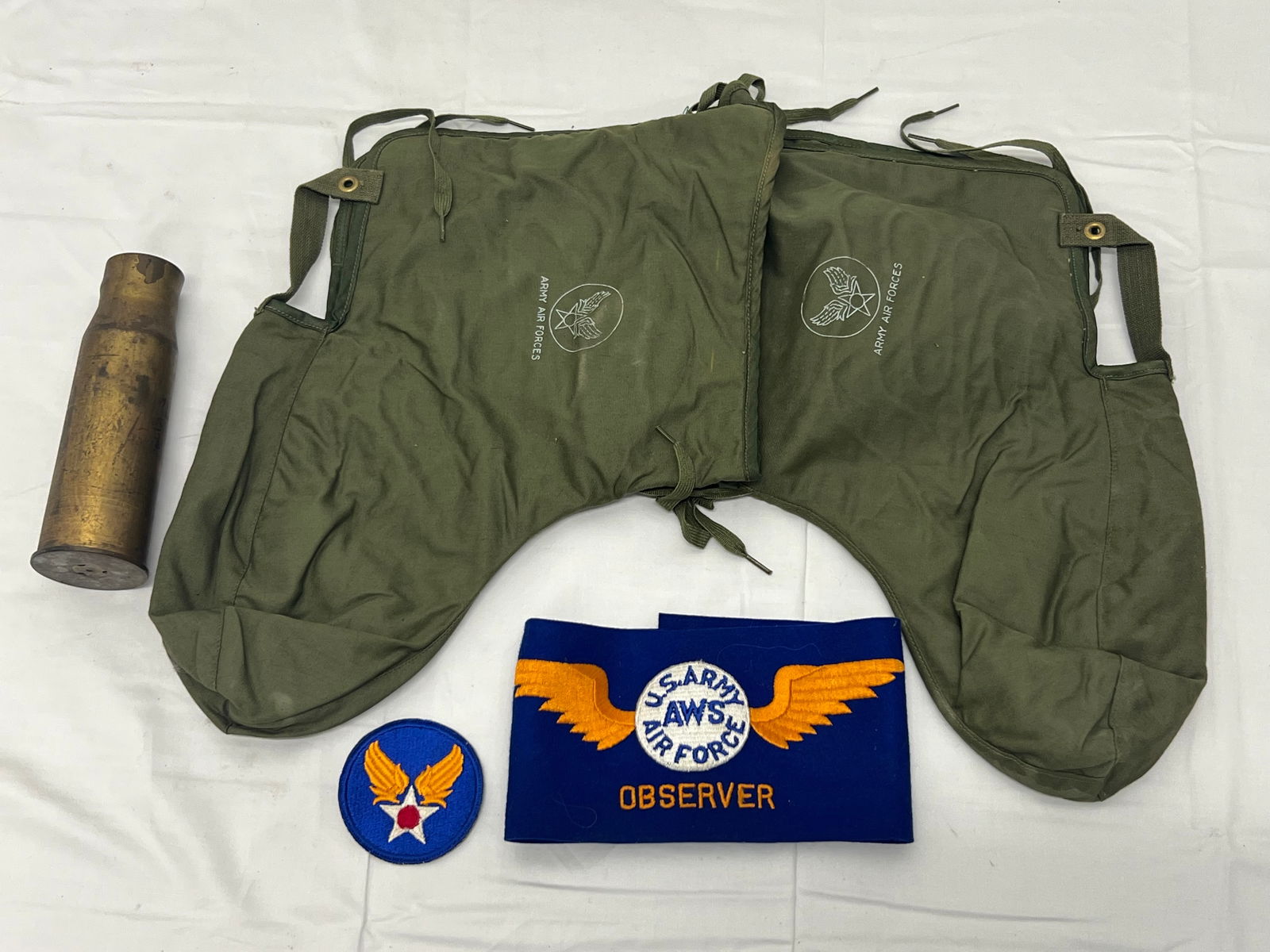 WWII Japanese Brass Shell Casing, US Army Items- US Army Air Force Observer Armband + Patch, Air (1 of 7)