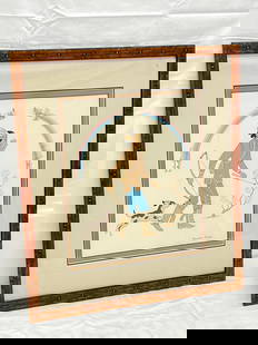 Harrison Begay Navajo Silk Screen 17'' x 19'' - Inlaid Frame w/ Information Paper on Back: Harrison Begay Navajo Silk Screen 17'' x 19'' - Inlaid Frame w/ Information Paper on Back