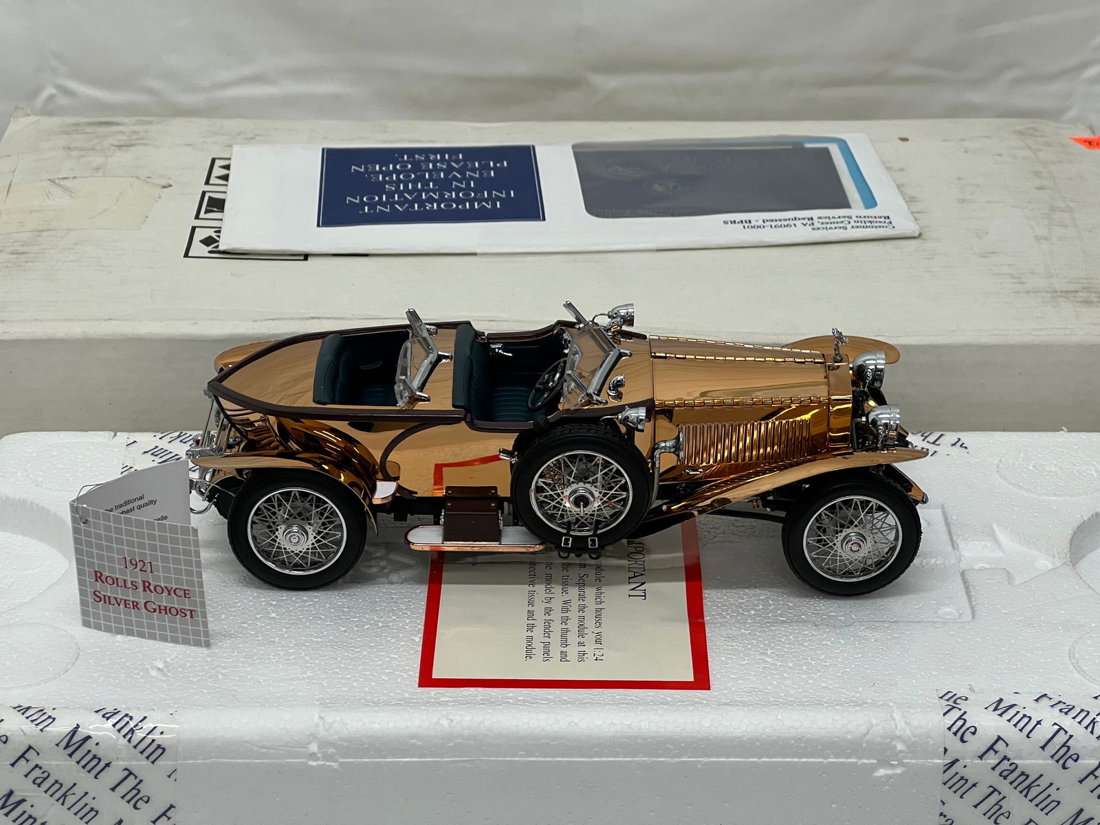 Franklin Mint Diecast Rolls Royce Silver Ghost Copper Body- Mint Condition w/ Box & Papers, Never (1 of 7)