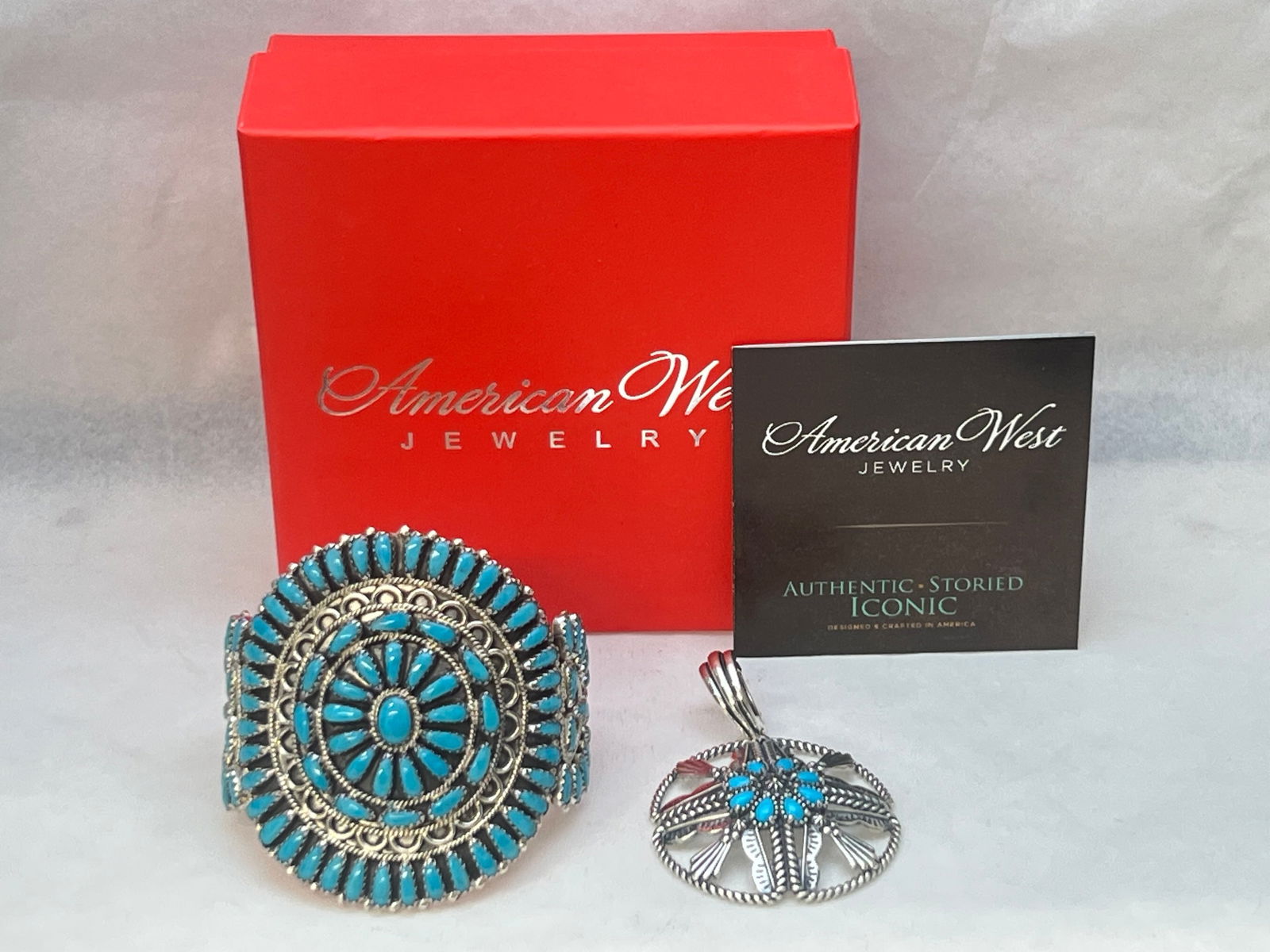 Carolyn Pollack American West Sterling Jewelry - Turquoise Cuff Bracelet 2.5'' Center, Pendant 1.5'' (1 of 7)