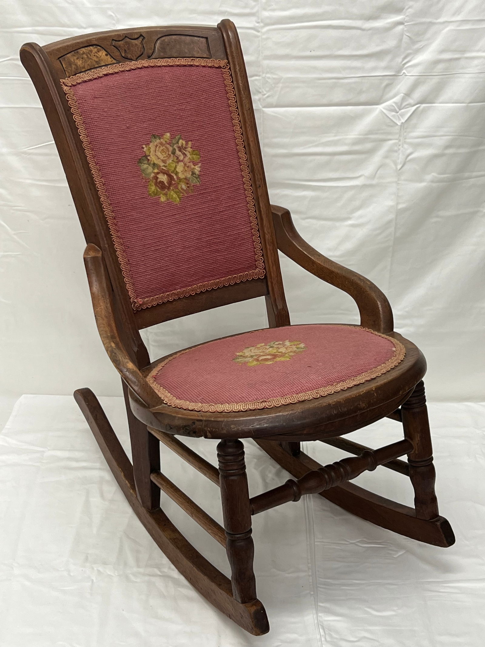 Antique Needlepoint Childs Rocking Chair 24'' x 16.5'' x 26'' - (Pick Up or Arrange Own Shipping) (1 of 6)