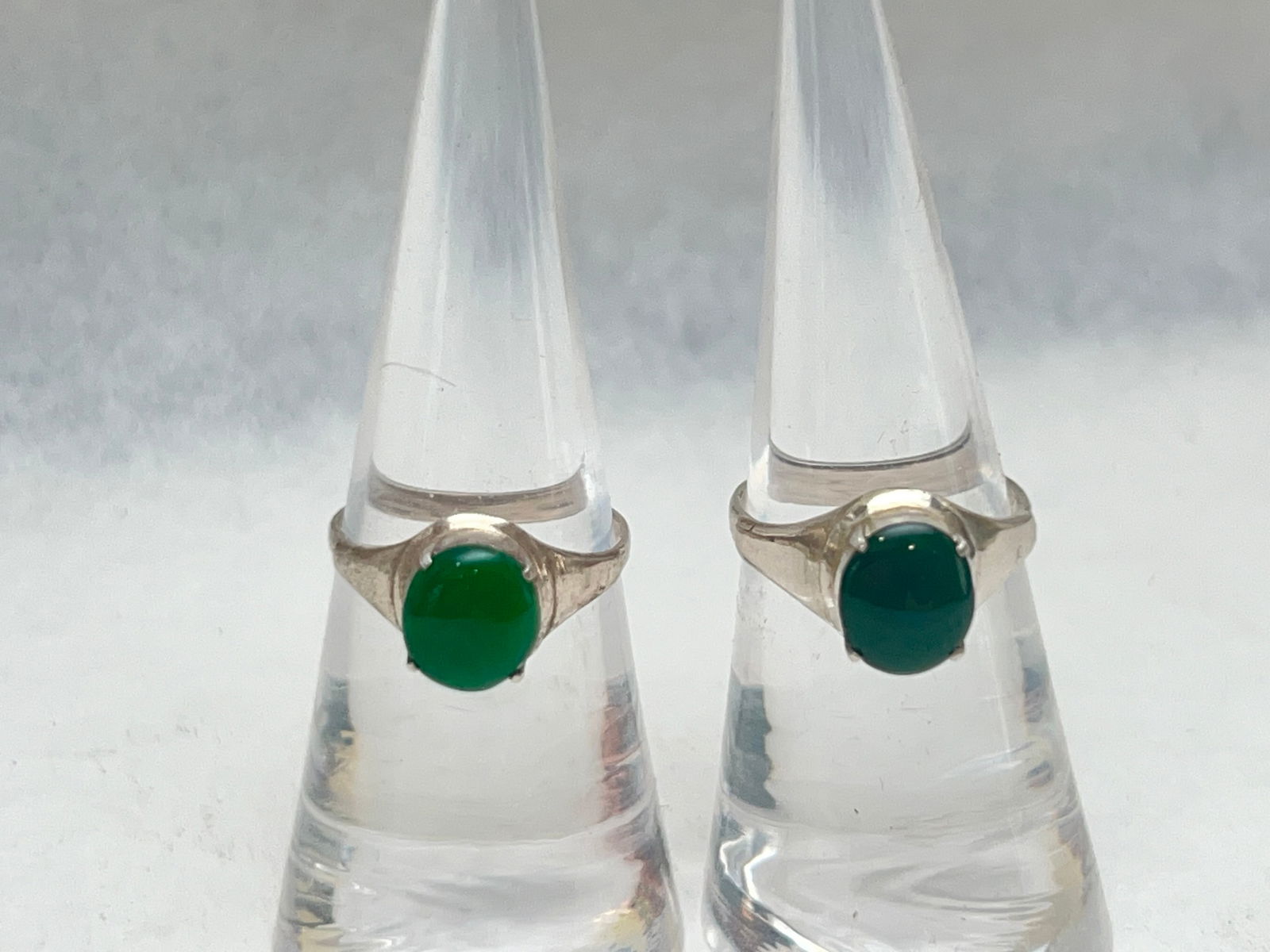 (2)Sterling Silver Jade Stone Rings, 4.02g TW, Sz 6 (1 of 6)