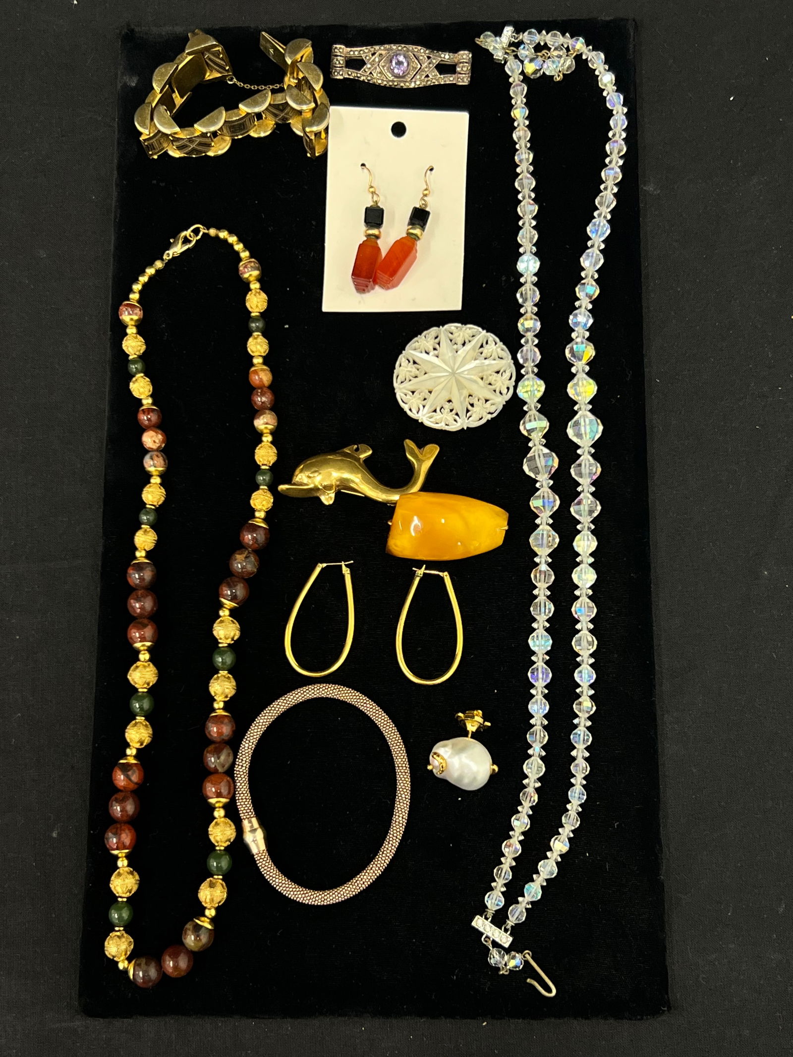 Asst Jewelry Crystal & Stone Necklaces, Sheep Pin,More - M.O.P. Carved Pin, Earrings, Bracelets, (1 of 7)