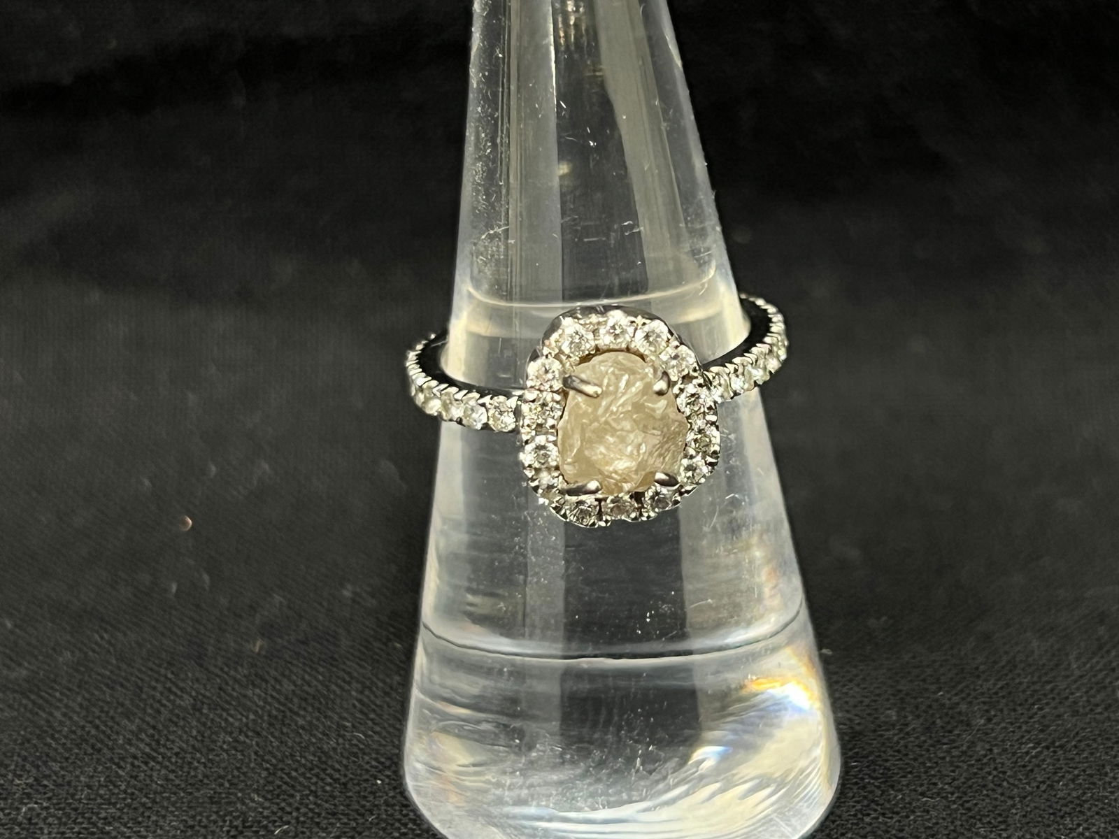 14K Diamond Band w/ Baroque Raw Diamond Ring Sz 7 - 1.97ct Raw Diamond w/ .85ct Round Side Diamonds (1 of 5)