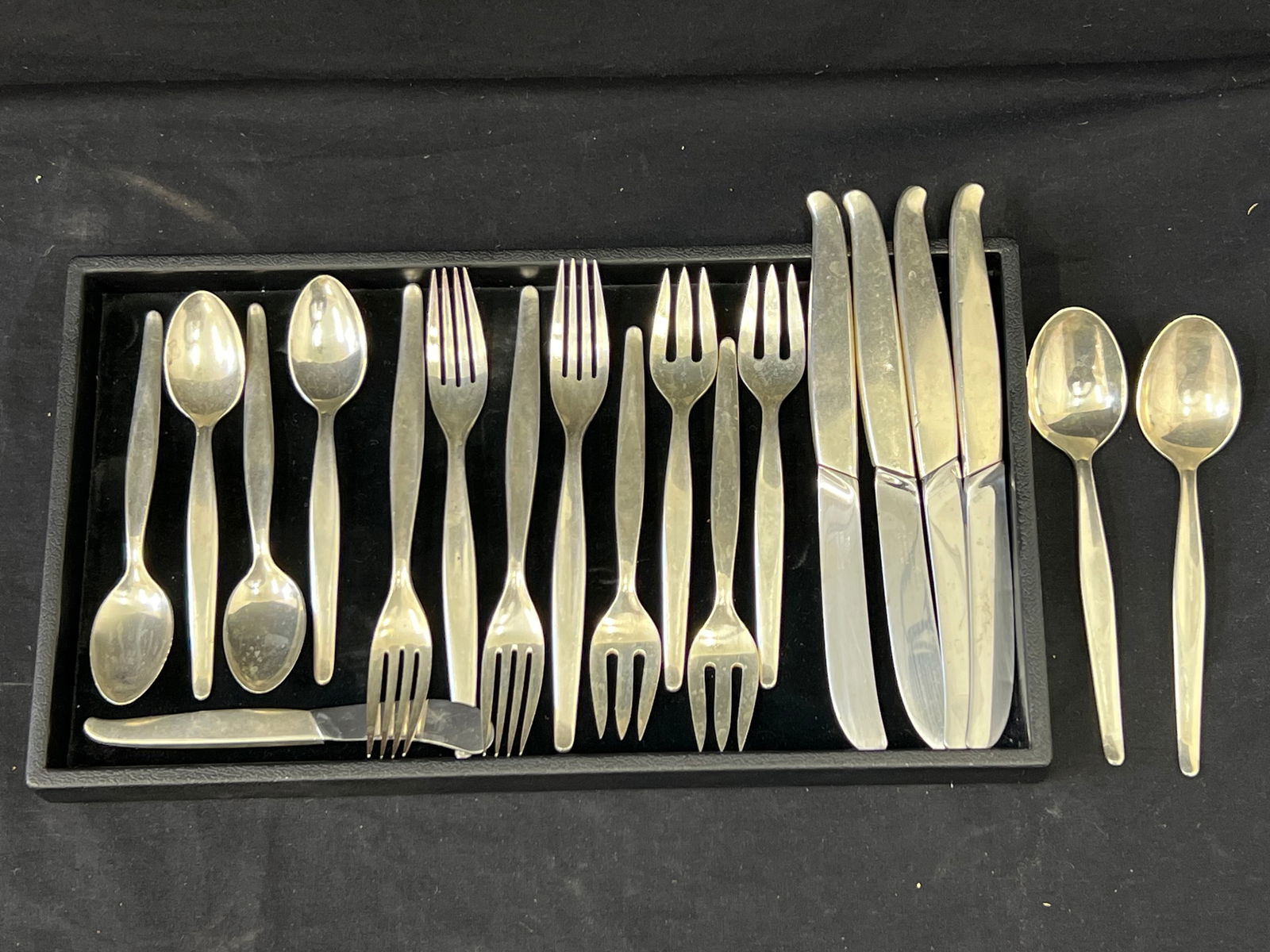 19pcs Sterling Towle Contour Silverware, 672g - Set for 4 - Dinner / Salad Forks, Teaspoons, (1 of 3)