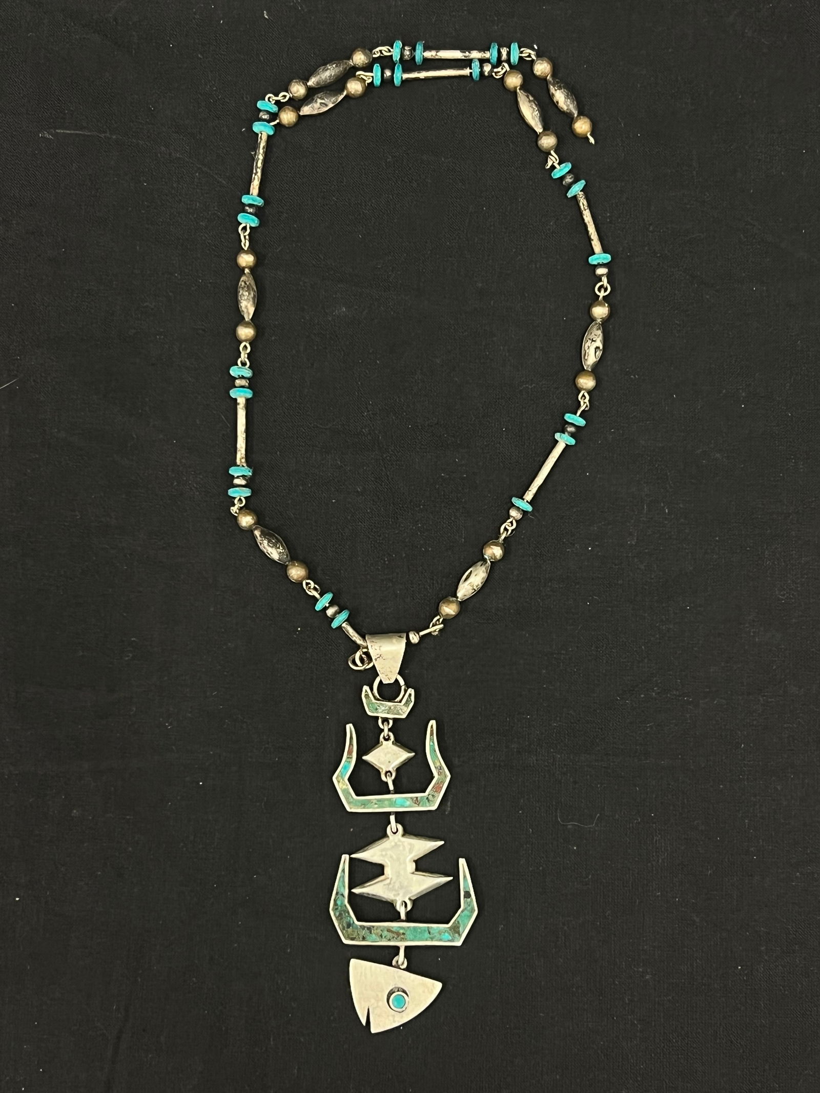 Vtg Cleo Taxco Sterling Mexico Fish Pendant - Signed Skeleton Fish Pendant w/ Inlaid Pendant 4.5''L (1 of 6)