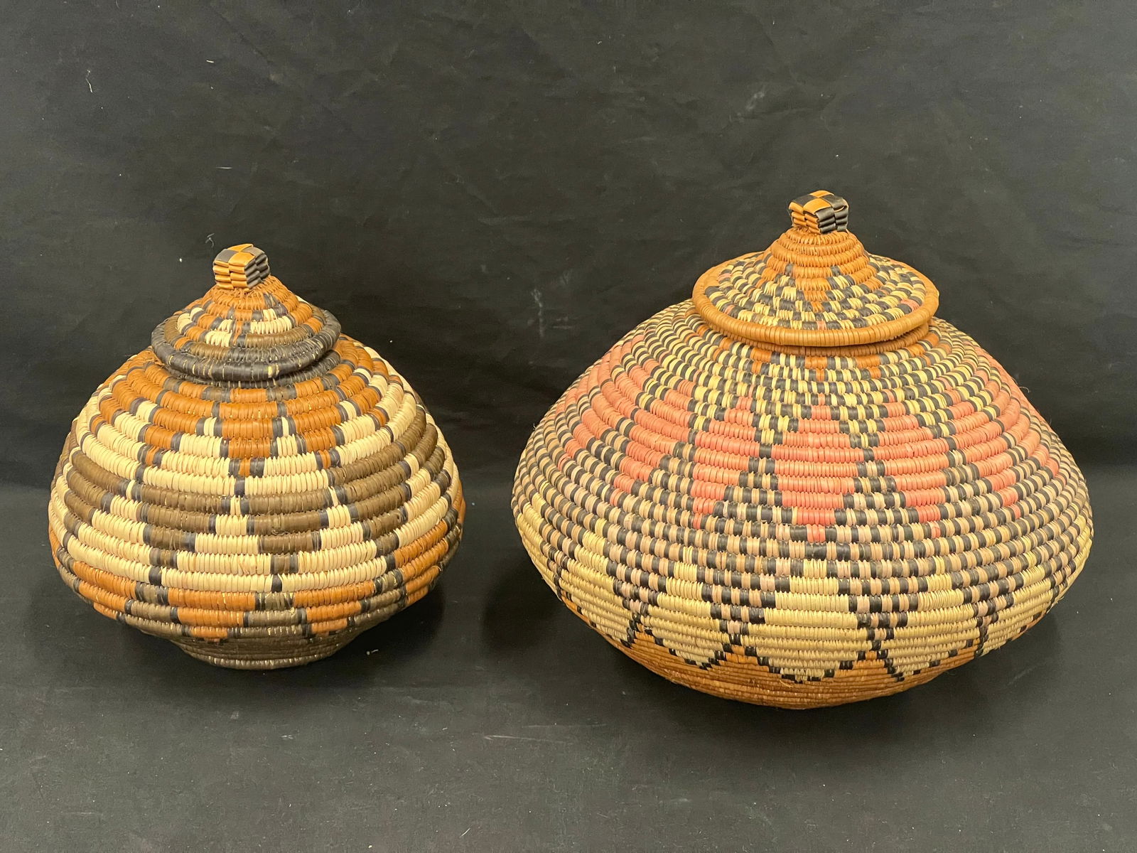 (2)Coiled Lidded Baskets - (1)34''Circ. x 11''T, (1)25''Circ. x 9''T (1 of 7)