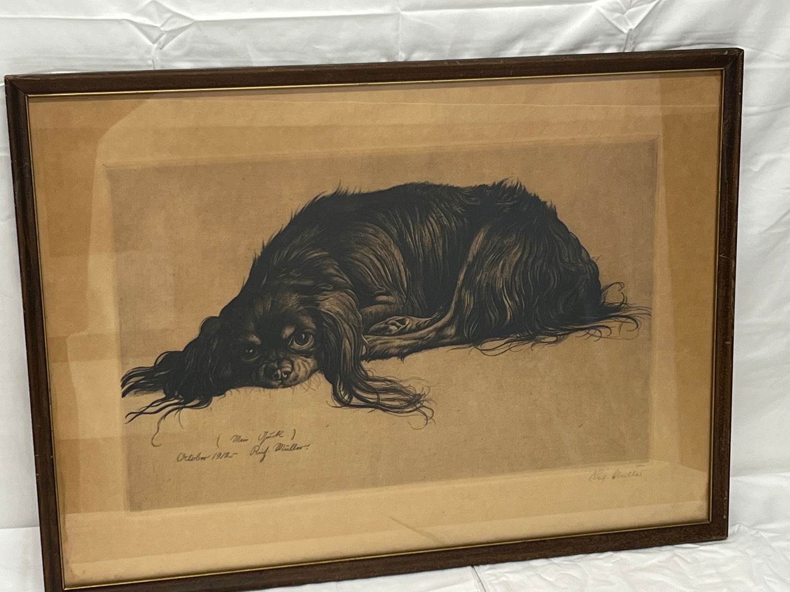 1912 Signed Richard Muller (1874-1954)Etching - Pencil Signed, Titled ''Mein Hund Quick'' Dry Point: 1912 Signed Richard Muller (1874-1954)Etching - Pencil Signed, Titled ''Mein Hund Quick'' Dry Point Etching - Dated Oct. 1912 - Framed 19.5'' x 27''