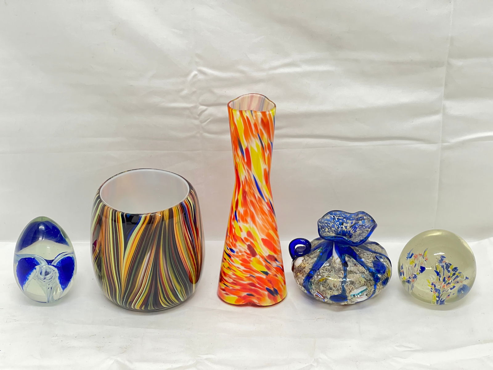 Asst Art Glass Vases + Paperweights - Signed Egg Shaped Paperweight 1985, Nasco Splatter Glass Vase (1 of 10)