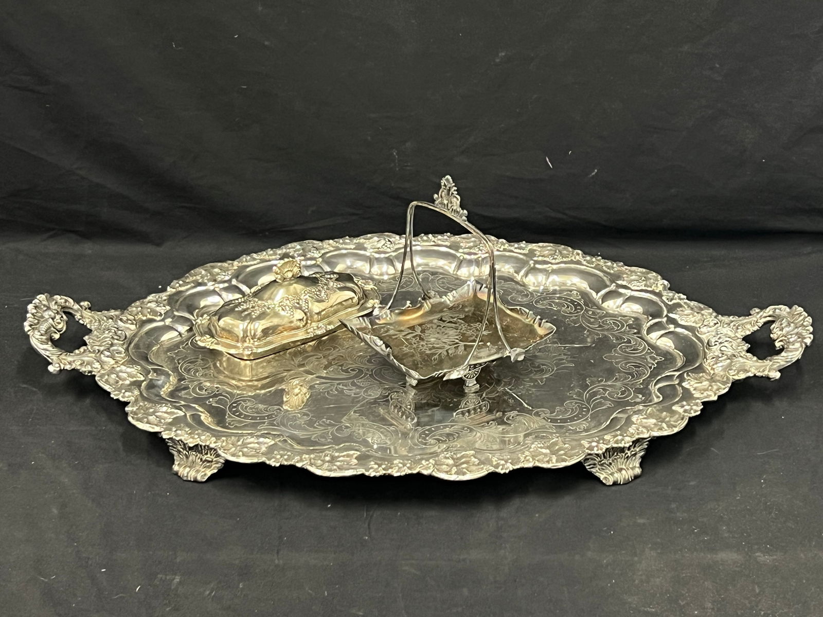 Gorham Silverplated Tray + Asst Silverplated Items - Tray 30'' x 20.5''Wide w/ Silverplated Butter (1 of 10)