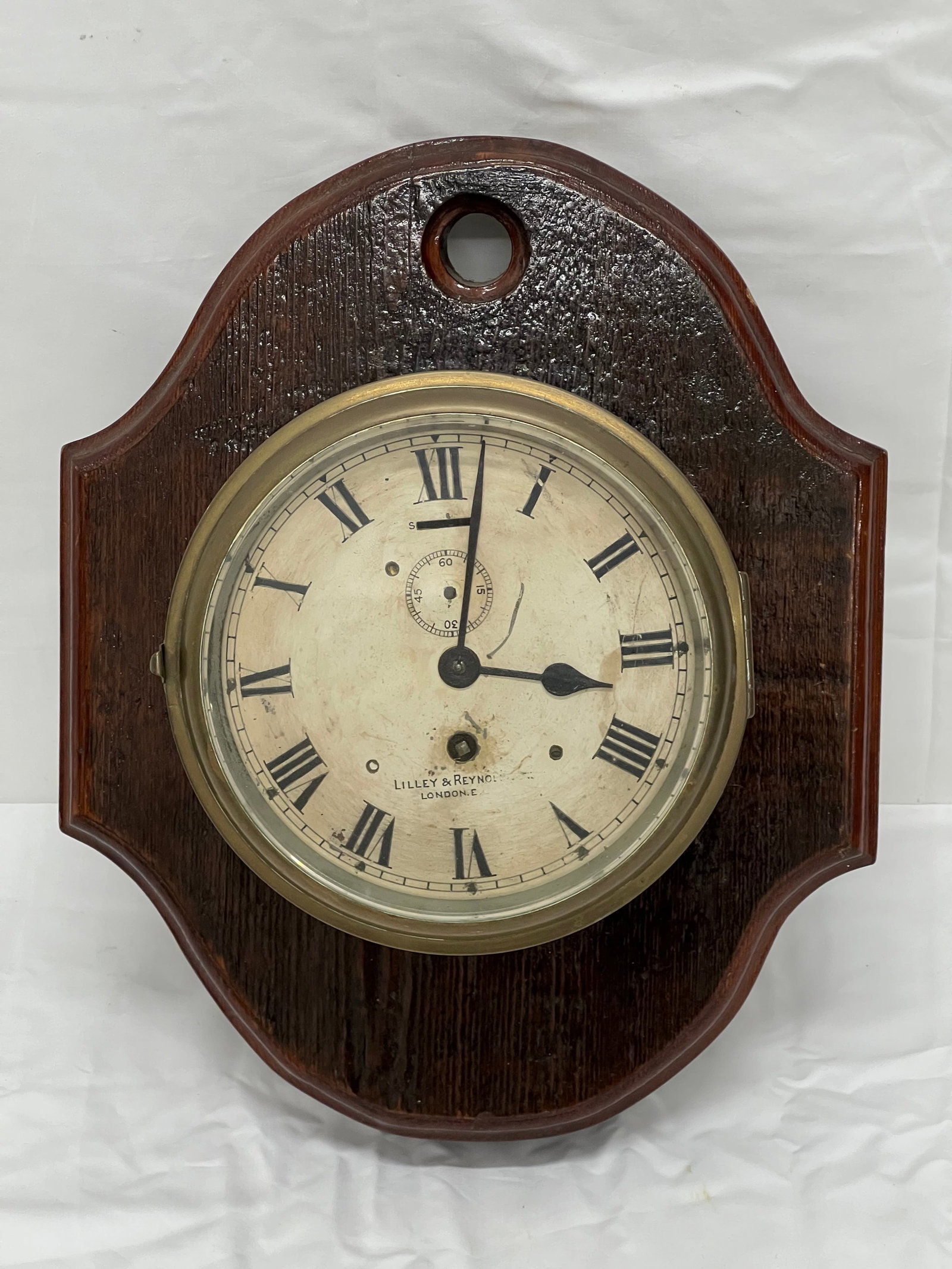 Lilly & Reynolds Navy Port Clock - 12'' x 2.5'' x 15'' - Mounted on Wood (Needs Work): Lilly & Reynolds Navy Port Clock - 12'' x 2.5'' x 15'' - Mounted on Wood (Needs Work)