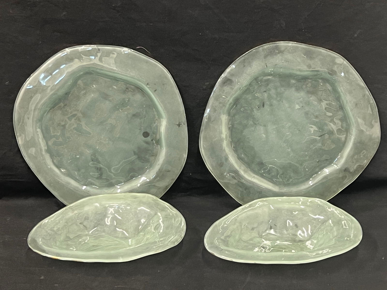 4pcs Signed Annie Glass Dishes  - (2)12.5'' Shell Plates w/ Gold Rim, (2)Serving Bowls 10.5'' x (1 of 7)