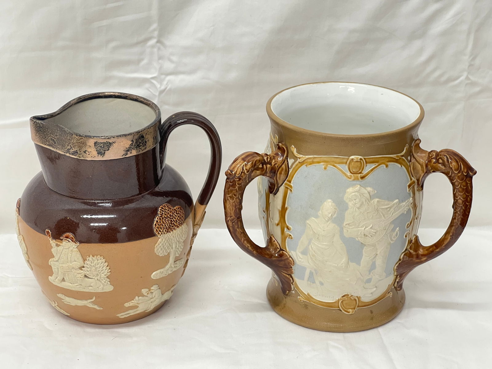 Mettlach Loving / Passing Cup, Doulton Lambeth Jug - Mettlach 1930-40s Era Loving or Passing Cup w/ (1 of 9)