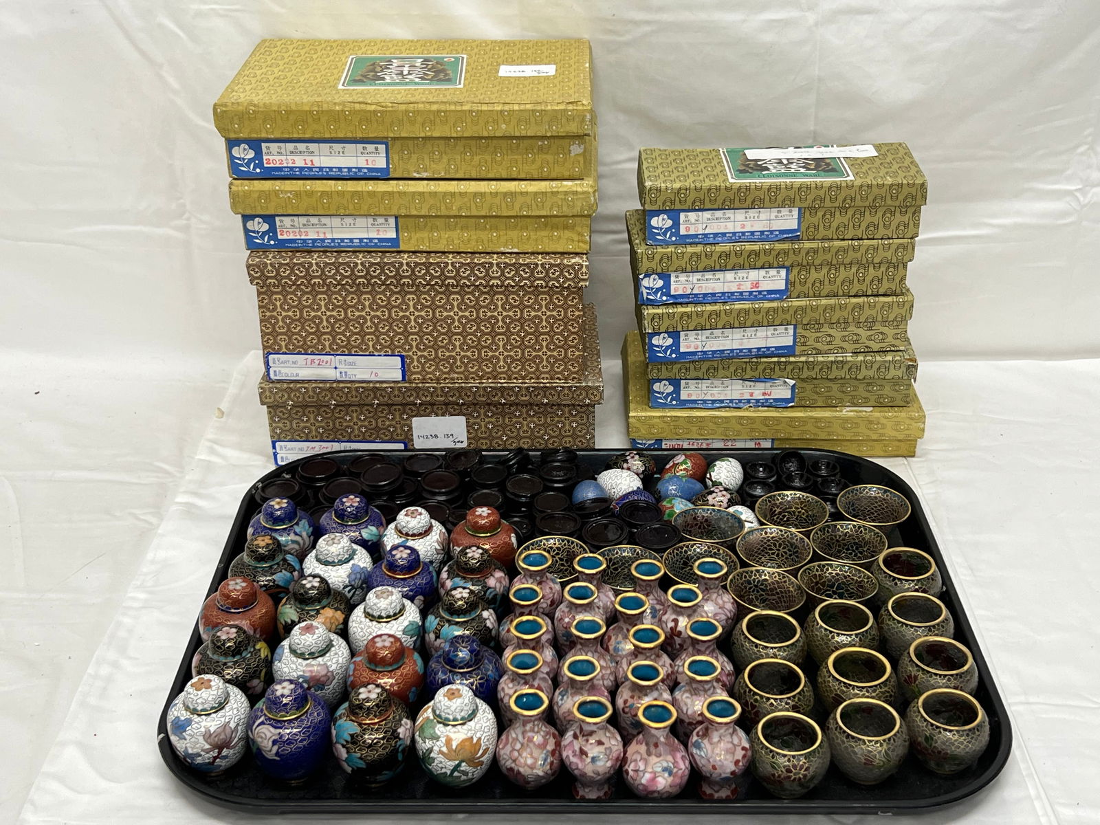 (70)Chinese Miniature Cloisonne & Enamel w/ Stands - (20)Urns 2'', (10)Eggs 1.5'' , (20)Vases 2'' - (1 of 6)