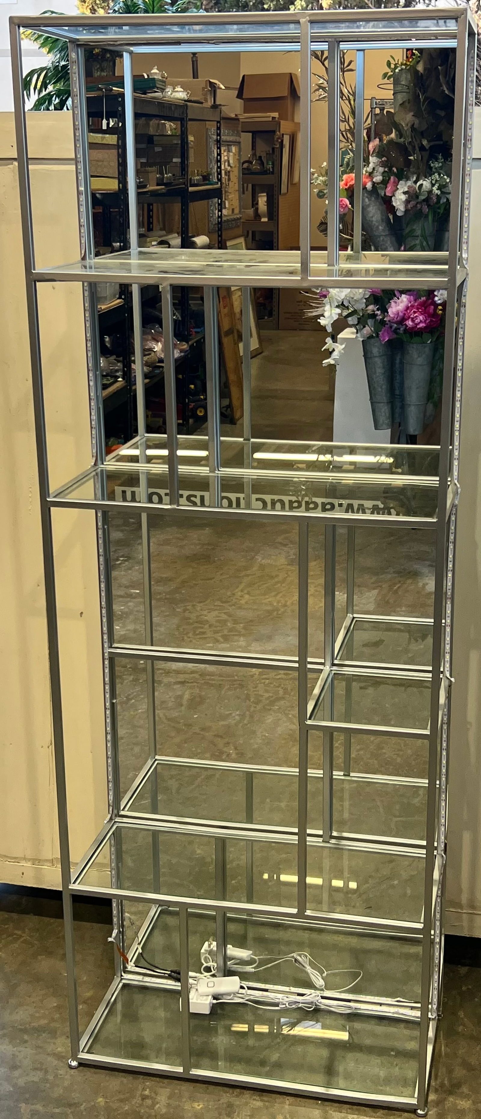 Metal Display Rack w/ Mirrored Back, Glass Shelves - 25'' x 10'' x 69'' (Pick up or Arrange Own (1 of 3)