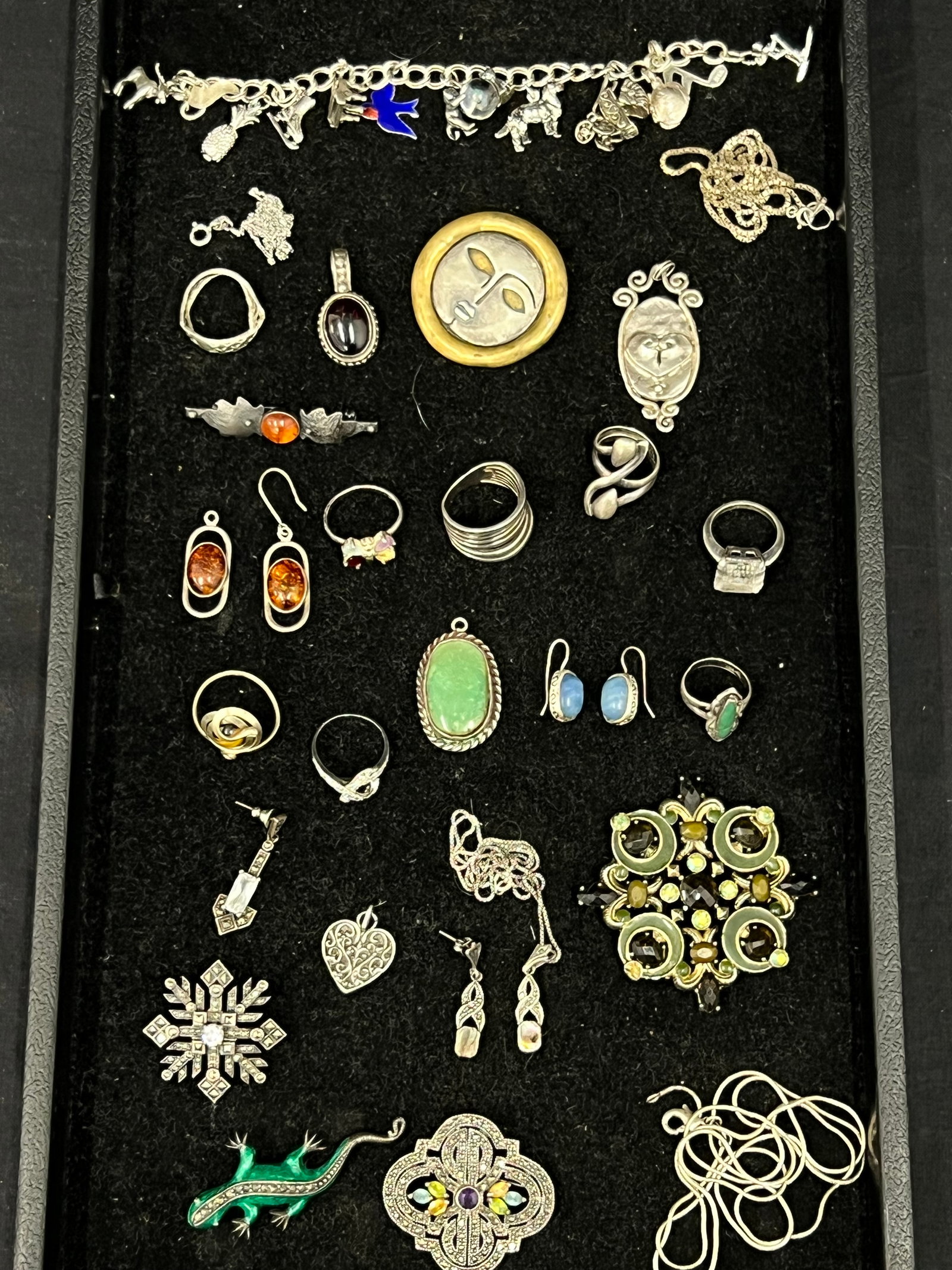 Lot Asst Sterling Silver Jewelry - Necklaces, Brooches / Pins, Rings, Earrings, Enamel & Sterling (1 of 6)