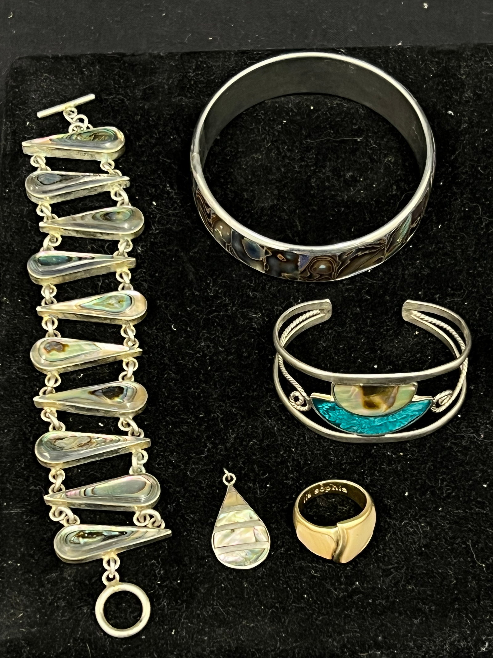 Asst Abalone & Mother of Pearl Jewelry - Bracelets, Pendant, Ring Sz 6.5: Asst Abalone & Mother of Pearl Jewelry - Bracelets, Pendant, Ring Sz 6.5
