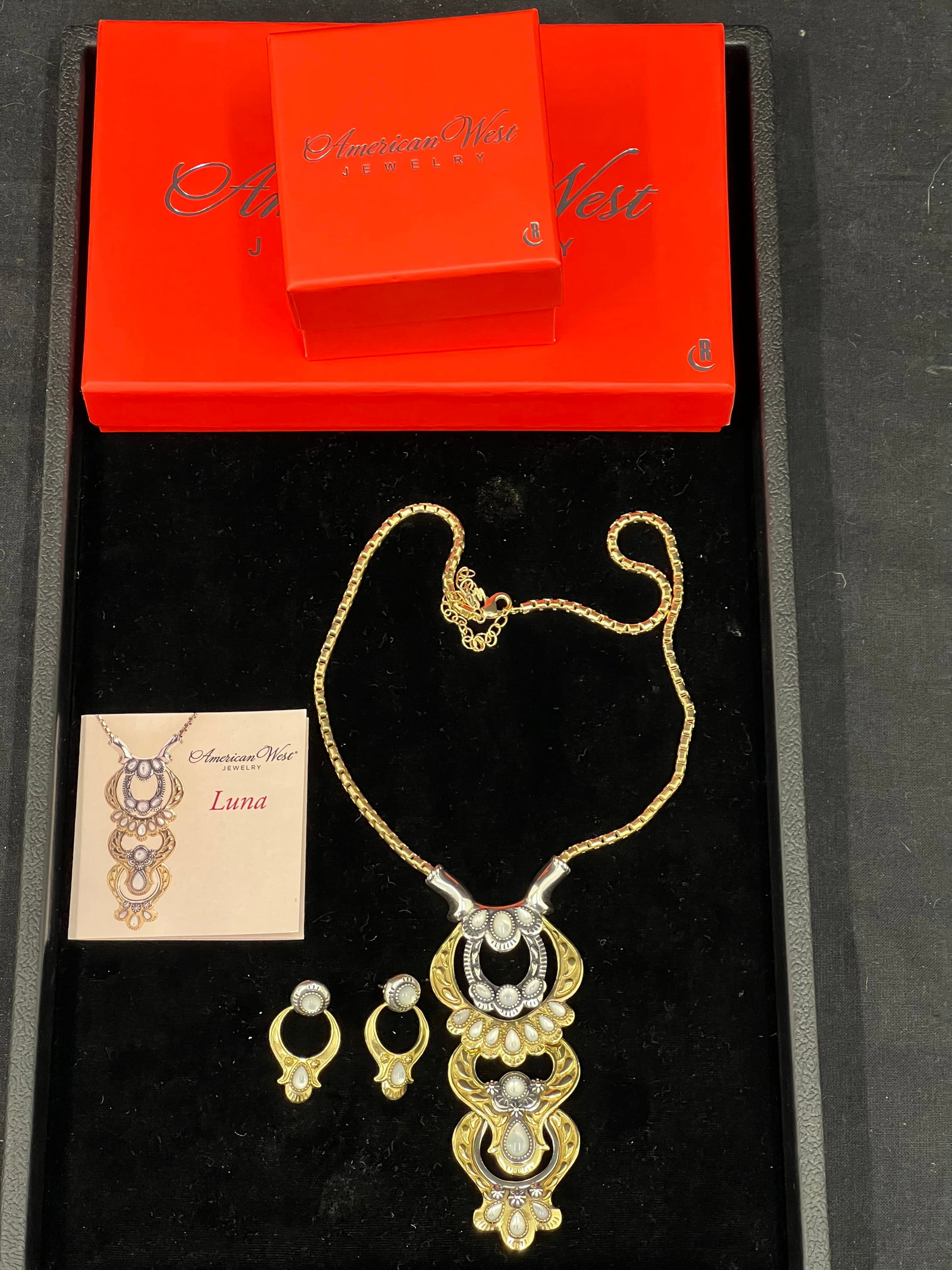 Carolyn Pollack AW Sterling Brass Luna Necklace Set - New Old Stock Carolyn Pollack American West -: Carolyn Pollack AW Sterling Brass Luna Necklace Set - New Old Stock Carolyn Pollack American West - Necklace & Matching Earrings