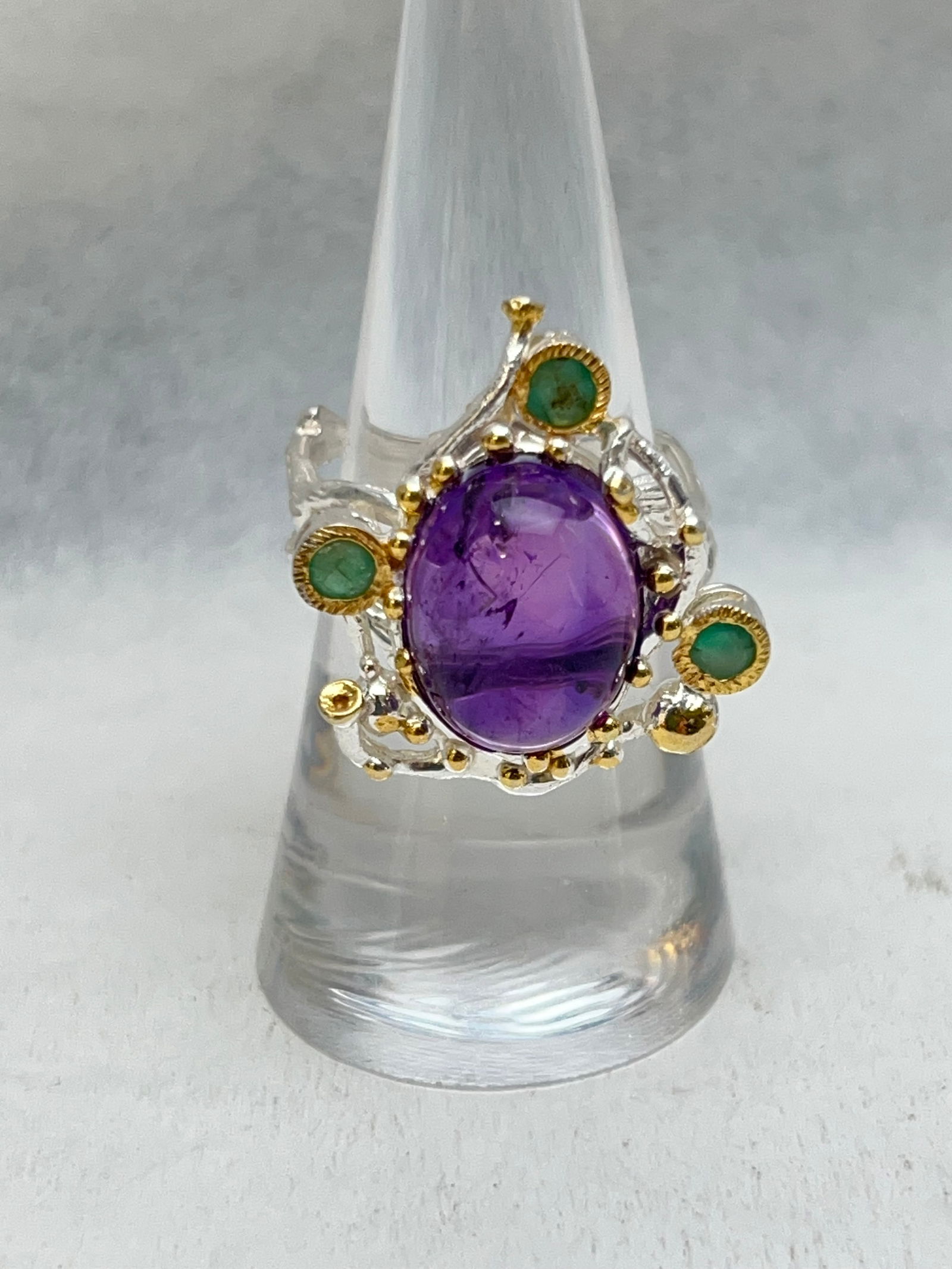 Sterling w/ 14K Gold Amethyst Peridot Ring, Sz 8.5 (1 of 4)