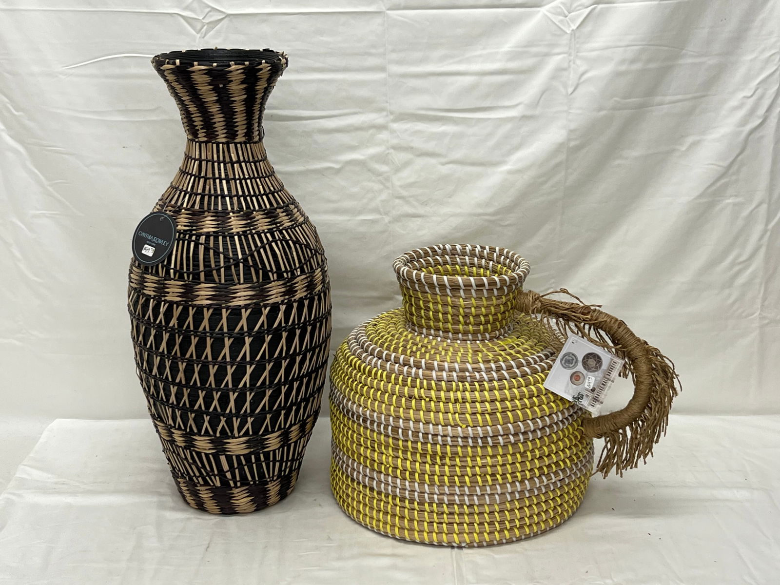(2)Decorative Baskets w/ Original Tags - Seagrass Jug Style 37.5'' Circ. x 11''T + Vase Style 20''T: (2)Decorative Baskets w/ Original Tags - Seagrass Jug Style 37.5'' Circ. x 11''T + Vase Style 20''T