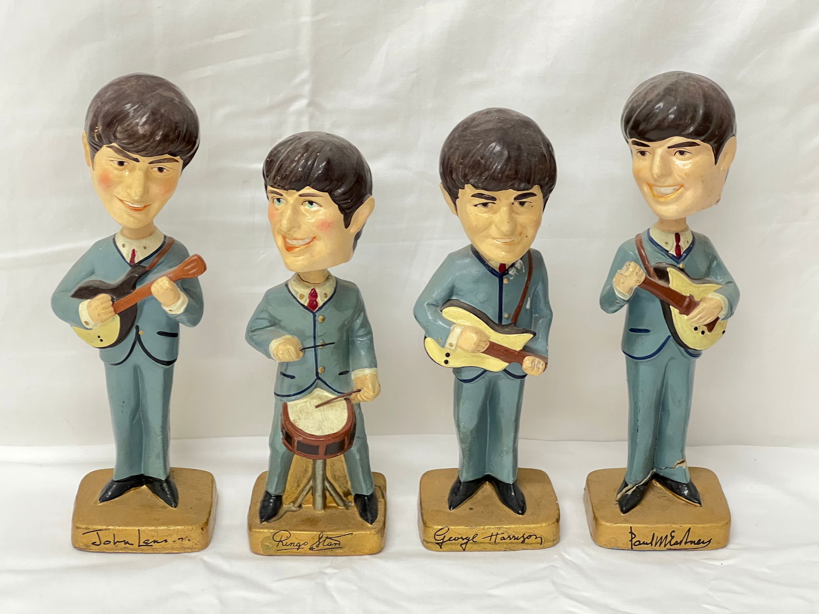 1964 Beatles Car Mascots Bobblehead Nodders - 8''T , (3)Blue Base, (1)White - (Inspect, See Photos (1 of 9)