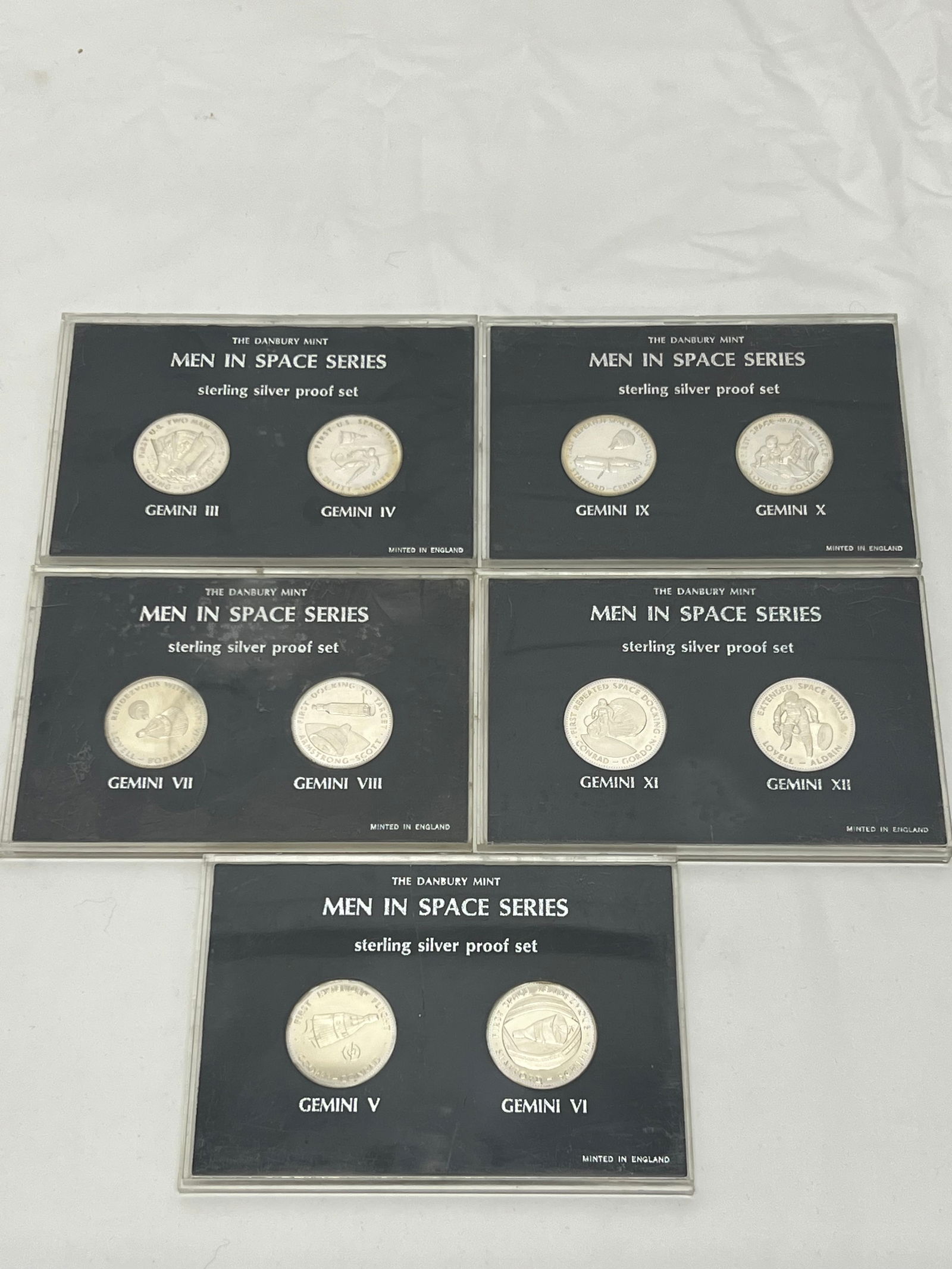 (5)Sterling Proof Sets of 2 ''Men In Space'' Series Gemini- By Danbury Mint , (10)Total Sterling (1 of 7)