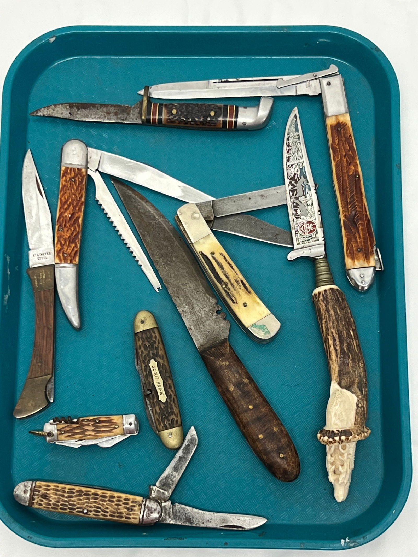 Asst Vintage Knives, Pocket Knives,Solingen,More - Rehwappen Solingen, Rostfrei w/ Etched Deer (1 of 7)