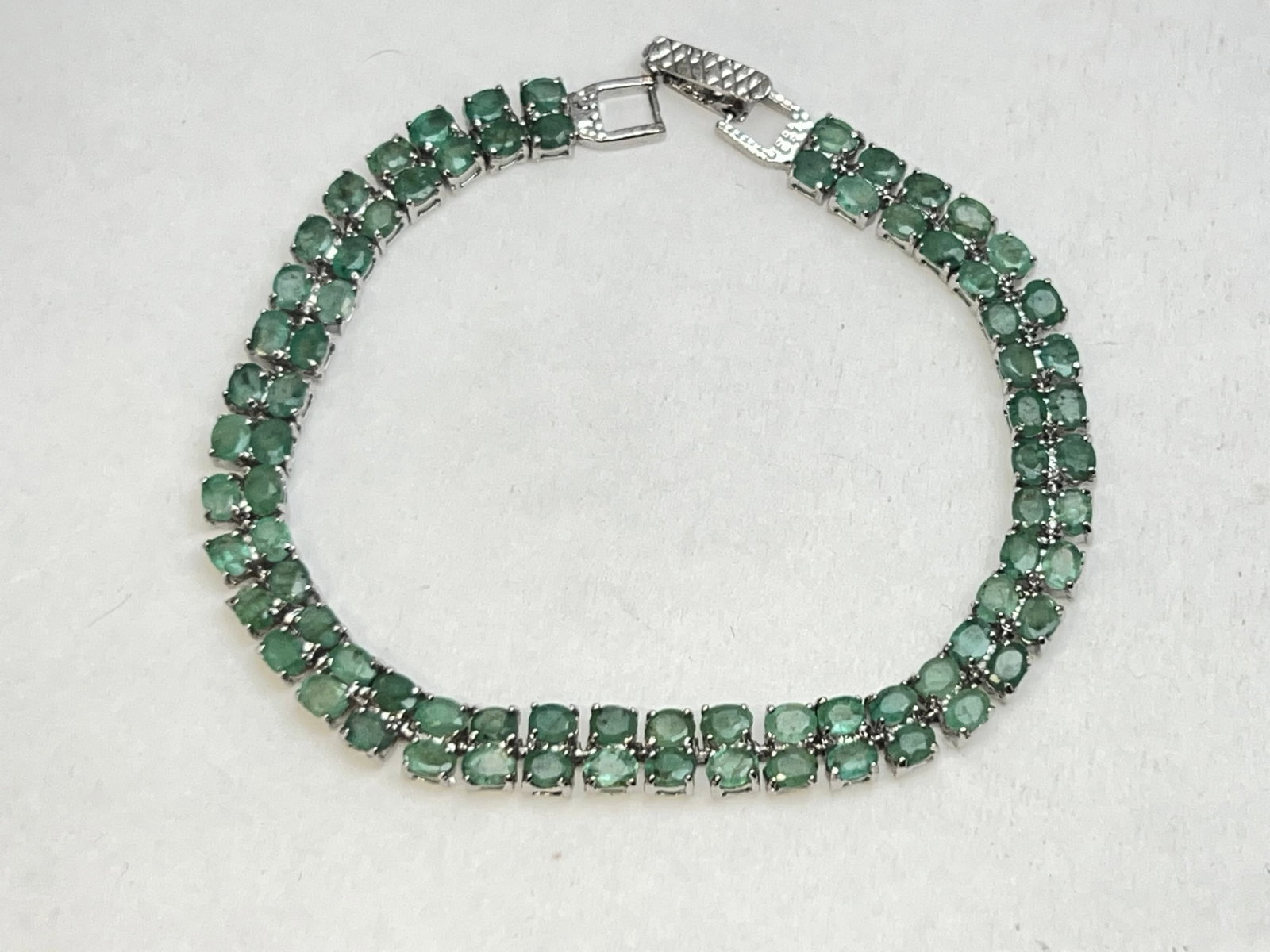 Natural Emerald 2 Row Bracelet in Sterling Silver 7.5''L - From Bay Area Wholesale Jeweler: Natural Emerald 2 Row Bracelet in Sterling Silver 7.5''L - From Bay Area Wholesale Jeweler
