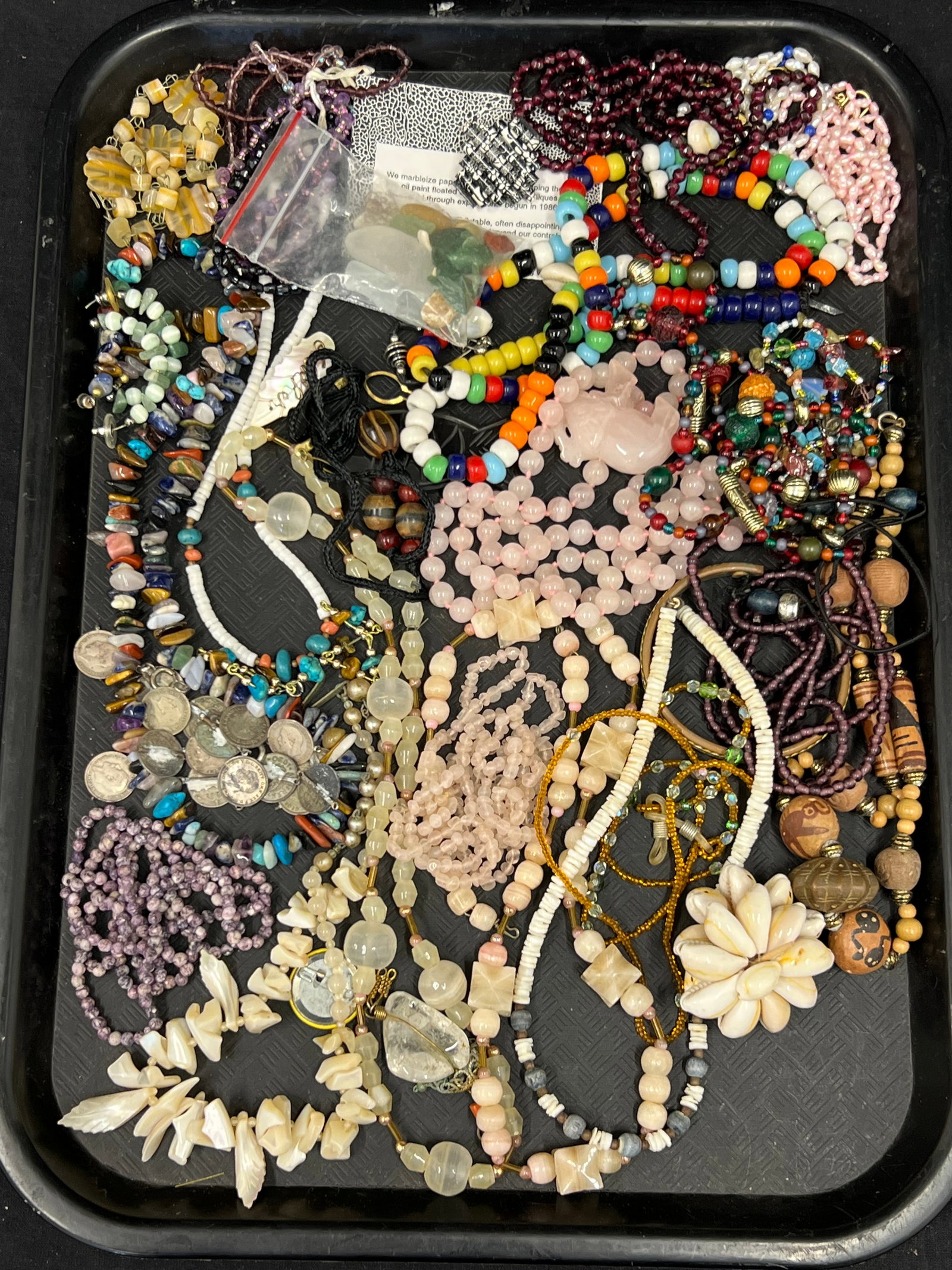 Asst Jewelry, Rose Quartz, Shells, Costume - Necklaces, Bracelets, Sea Glass: Asst Jewelry, Rose Quartz, Shells, Costume - Necklaces, Bracelets, Sea Glass