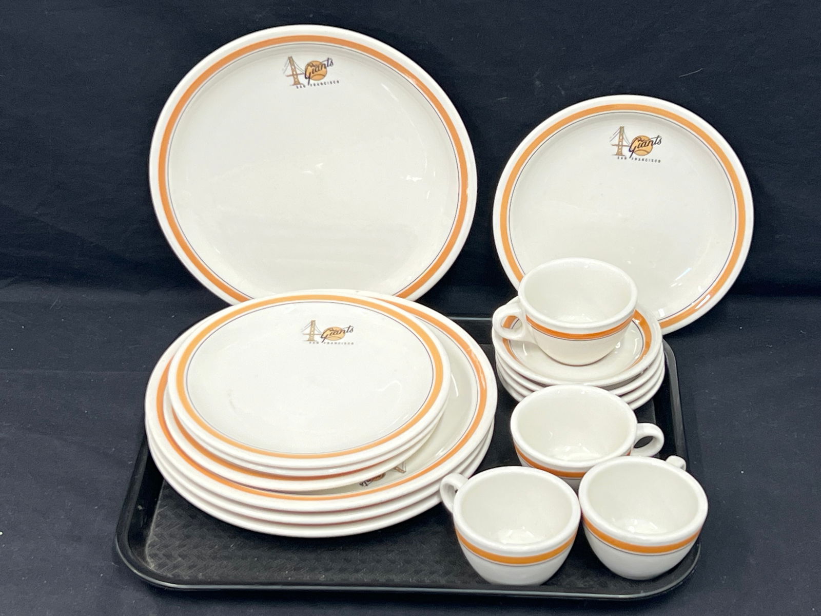 (16)Vtg San Francisco Giants Plates & Cups - From Estate of Former Sports Sound Engineer - (4)Dinner: (16)Vtg San Francisco Giants Plates & Cups - From Estate of Former Sports Sound Engineer - (4)Dinner Plates 11.25'' , (4)Plates 9'', (4)Cups w/ Saucers
