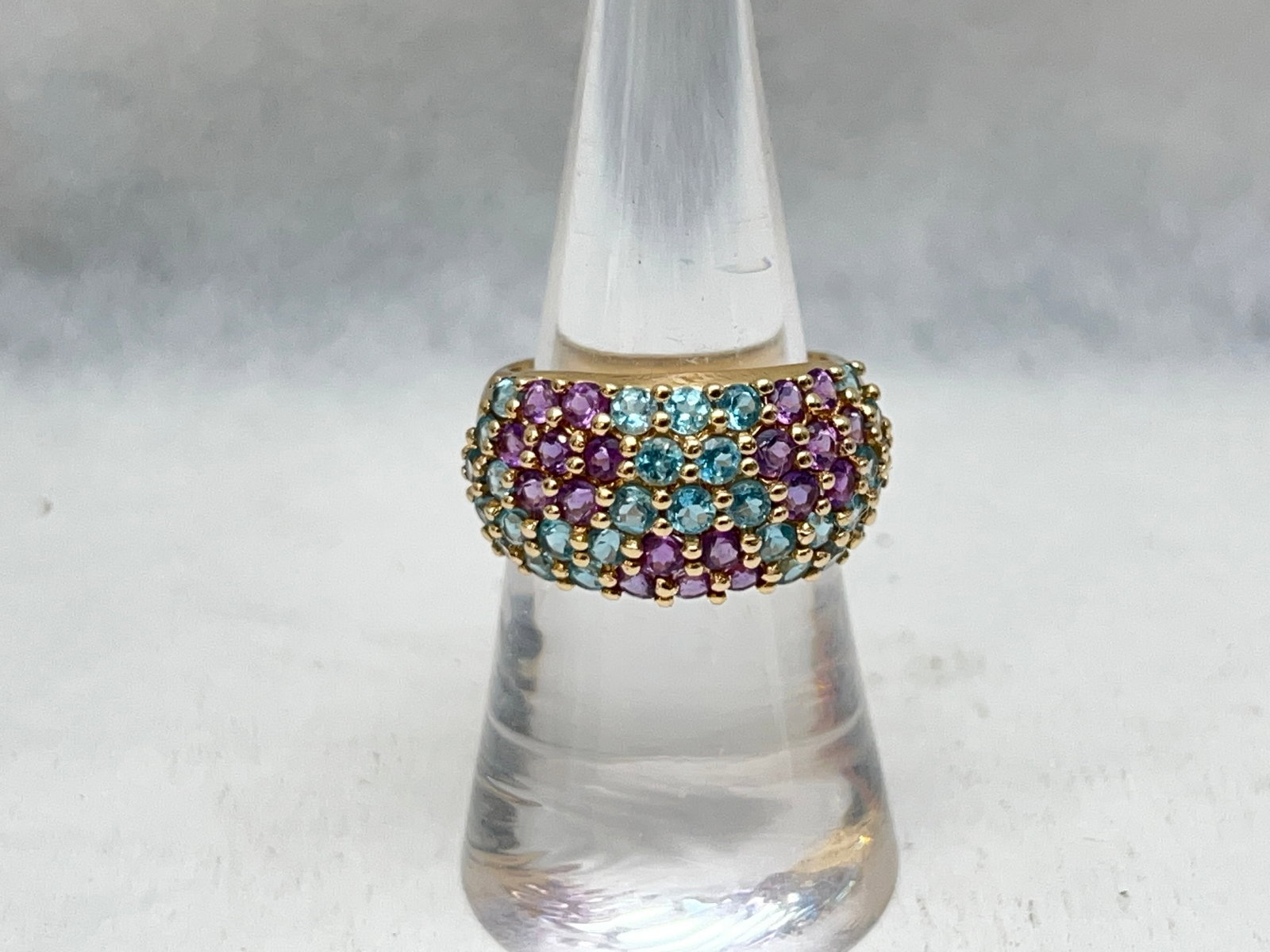 14K Gold Aquamarine Amethyst Ring, Sz 7, TW 5.35g (1 of 4)