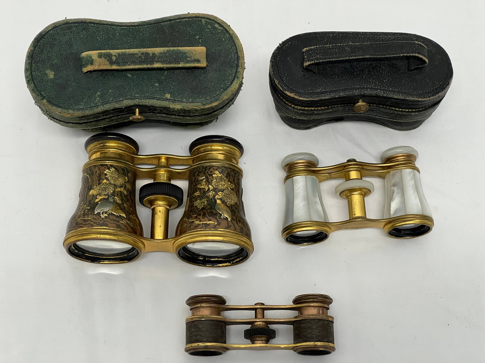 (3)Antique French Opera Glasses, Gold Leaf, M.O.P.,Other - Paris Lemaire Mother of Pearl w/ Case, (1 of 13)