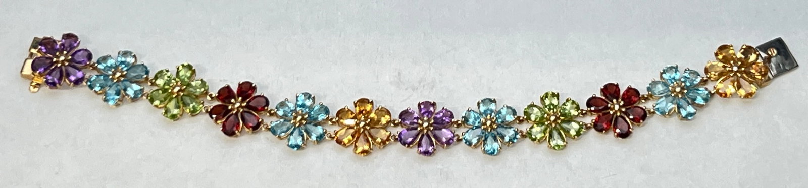 10K Gold Bracelet w/ Semi-Precious Stones, 7''L Bracelet w/ Citrine, Topaz, Garnet, Peridot, (1 of 5)