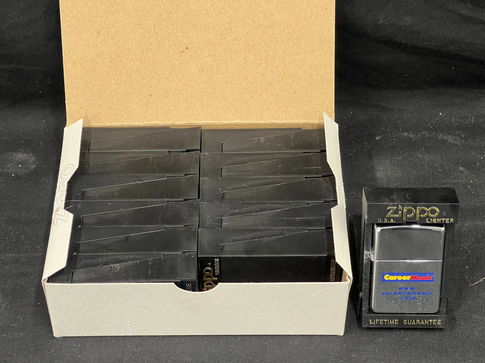 Case of (12)Zippo Advertising Lighters, New Old Stock - Advertising 'Career Mosaic': Case of (12)Zippo Advertising Lighters, New Old Stock - Advertising 'Career Mosaic'