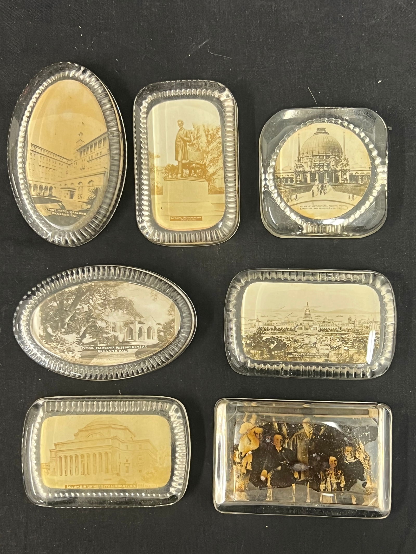 (7)Antique Glass Photo Paperweights - (2)are San Francisco Expedition, Court Hotel Oakland, Columbia: (7)Antique Glass Photo Paperweights - (2)are San Francisco Expedition, Court Hotel Oakland, Columbia University + More