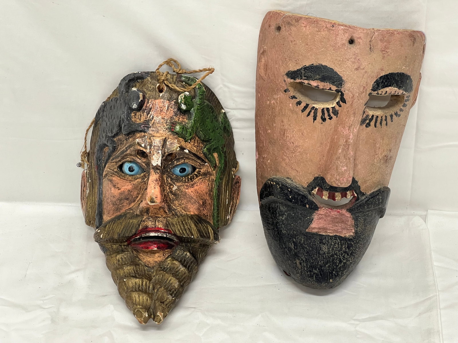 (2)Vintage Mexican Folk Art Masks: (2)Vintage Mexican Folk Art Masks