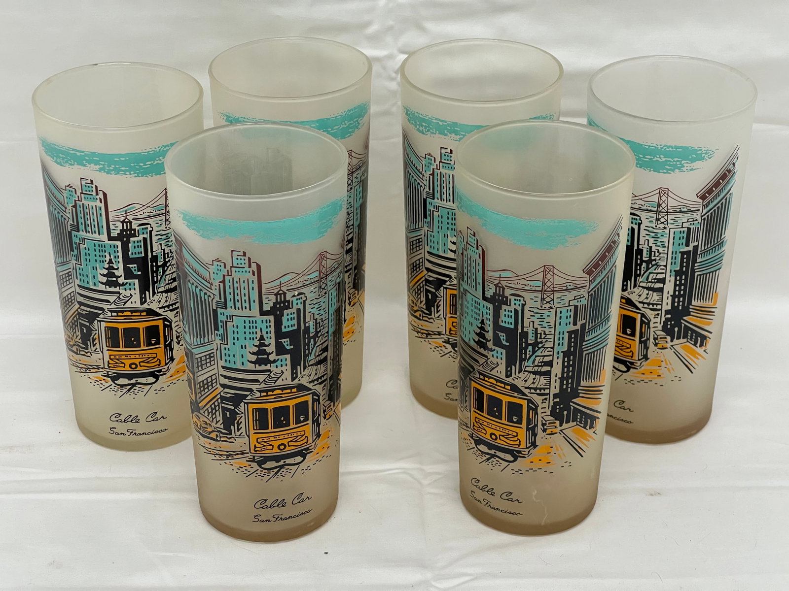 (6)Vtg Libbey Cable Car San Francisco Drinking Glasses - 6.5''T: (6)Vtg Libbey Cable Car San Francisco Drinking Glasses - 6.5''T